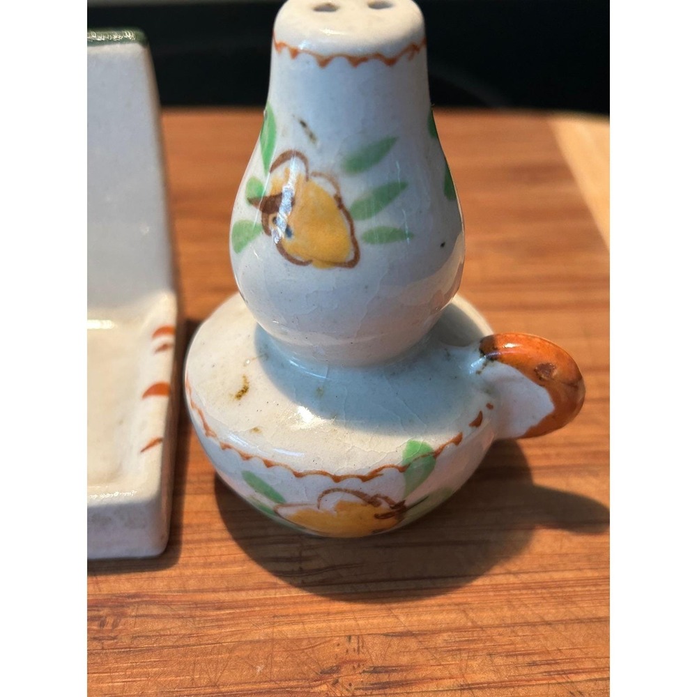 Vintage Ceramic Salt and Pepper Shakers with Wall Mount Shelf Fruit Hand Painted - Picture 5 of 14